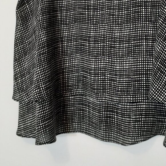 WOMEN'S "Metaphor" Short Flared & Tiered Sleeveless Black Chiffon Top; Size M - Picture 2 of 6